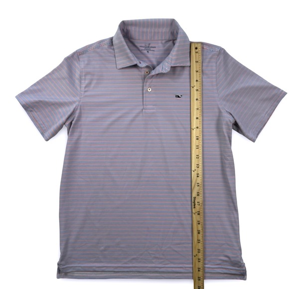 Vineyard Vines Sankaty Polo Shirt Boys XL Blue Red Grey Stripe Performance - Picture 4 of 7